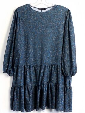 Zara Tiered Long Sleeve Oversized Dress in Turquoise